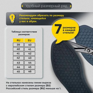 Стельки для обуви с МАССАЖНЫМ ЭФФЕКТОМ, материал HI-POLY, р.RU 39-45 / EU 40-46,SHEGRA(ШЕГРА),700753