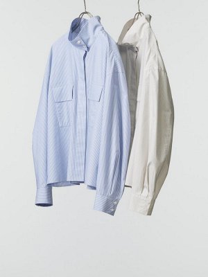 UNIQLO: C - хлопковая куртка-рубашка в полоску с воротником-стойкой