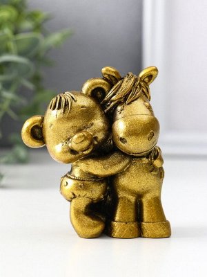 Фигурка «Мишка с лошадкой», 8.5x7x6 см, золото