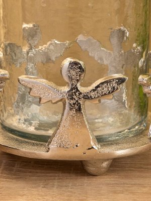 Подсвечник со стеклом «Ангелочки», 11x11x11 см, алюминий