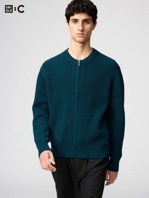 UNIQLO: C - кардиган на молнии с круглым вырезом - 59 DARKGREEN