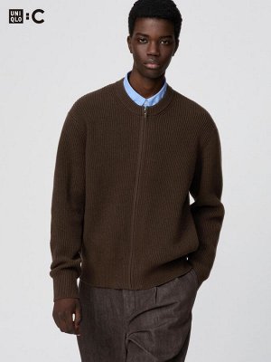 UNIQLO: C - кардиган на молнии с круглым вырезом - 38 DARKBROWN