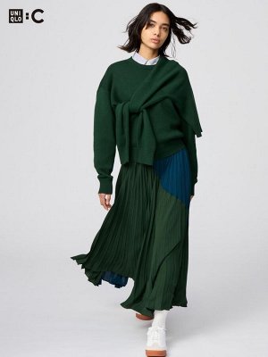UNIQLO: C - плиссированная длинная юбка - 55 GREEN