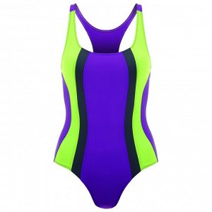 ONLITOP Купальник для плавания сплошной, ярко фиолетовый/неон зеленый/тёмно-серый, размер 38