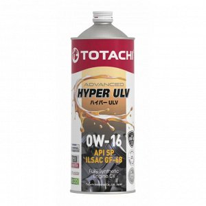 Масло моторное Totachi Hyper ULV 0w16 синтетическое, API SP, ILSAC GF-6B, для бензинового двигателя, 1л, арт. E16001