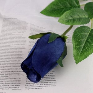 Цветы искусственные «Роза бутон бархат», h=43 см, бутон h=7 см, синие