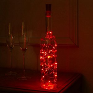 Гирлянда «Нить» 2 м роса с пробкой, IP20, серебристая нить, 20 LED, свечение красное, LR44x3