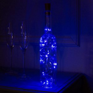 Гирлянда «Нить» 2 м роса с пробкой, IP20, серебристая нить, 20 LED, батарейки LR44x3 (в комплекте), свечение синее