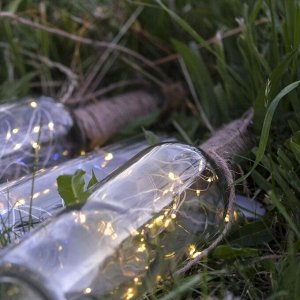 Гирлянда «Нить» 1 м роса с пробкой, IP20, серебристая нить, 10 LED, батарейки LR44x3 (в комплекте), свечение тёплое белое
