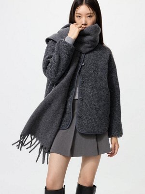 UNIQLO - комфортный флисовый кардиган без воротника - 08 DARKGRAY