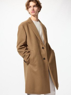 UNIQLO — шерстяное пальто-честер из смеси шерсти и кашемира с прямым силуэтом - 36 BROWN