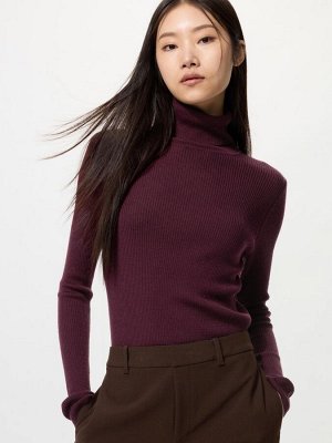 UNIQLO - свитер с высоким воротником в рубчик - 18 WINE