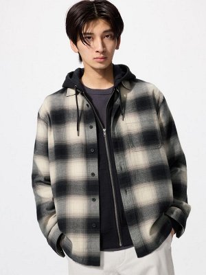 UNIQLO - классическая фланелевая рубашка в клетку - 01 OFFWHITE