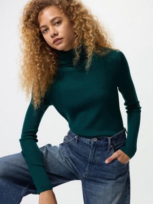 UNIQLO - свитер с высоким воротником в рубчик - 54 GREEN