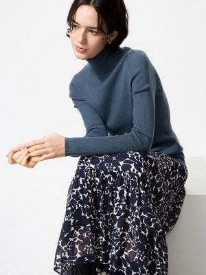 UNIQLO - свитер с высоким воротником в рубчик - 68 BLUE
