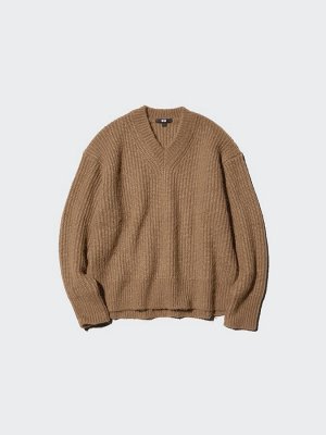 UNIQLO — пушистый свитер с V-образным вырезом и расслабленным силуэтом - 68 BLUE