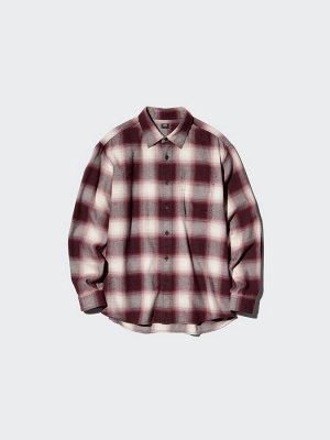 UNIQLO - классическая фланелевая рубашка в клетку - 01 OFFWHITE