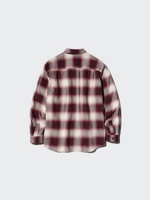 UNIQLO - классическая фланелевая рубашка в клетку - 01 OFFWHITE