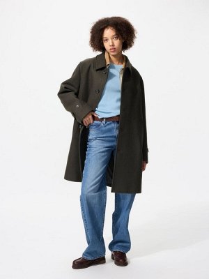 UNIQLO — однобортное пальто из шерстяного микса с прямым силуэтом - 57 OLIVE