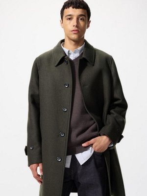 UNIQLO — однобортное пальто из шерстяного микса с прямым силуэтом - 57 OLIVE