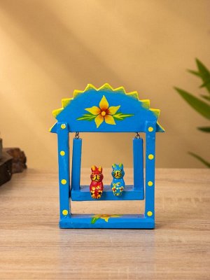 Сувенир «Зайки на качелях», 11x5.4x14.4 см, дерево, синий