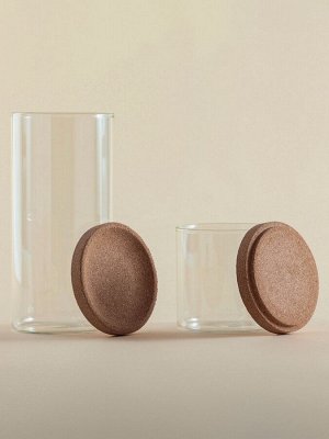 Банки для сыпучих SL Home «Алькорноке», 2 банки 280 ми, 2 банки 650 мл, с пробковой крышкой, на подставке, стекло, прозрачные