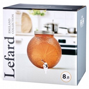Стеклянный диспенсер для напитков ORANGE, 8 л — с металлическим краном и герметичной крышкой