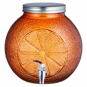 Стеклянный диспенсер для напитков ORANGE, 8 л — с металлическим краном и герметичной крышкой