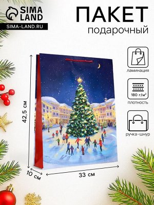 Пакет подарочный новогодний ламинированный, «Новогодний каток», 33x10x42.5 см