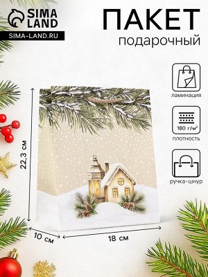 Пакет подарочный новогодний ламинированный, «Новогодний дом», 18x10x22.3 см