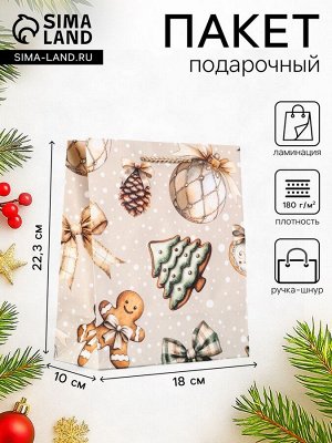 Пакет подарочный новогодний ламинированный, «Дед Мороз в лесу», 18x10x22.3 см