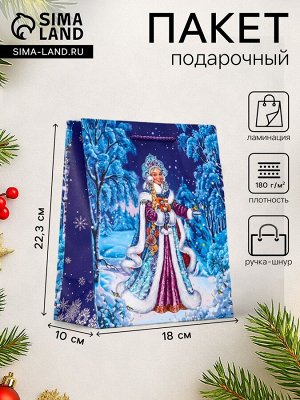 Пакет подарочный новогодний ламинированный, «Снегурочка», 18x10x22.3 см