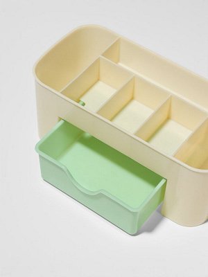 Органайзер для хранения косметики, 6 секций, с ящиком, 21x10.5x9 см, бежевый, зелёный