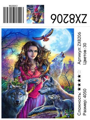 АМ45 ZX8206 "Девушка , волки, орел", 40х50 см