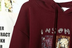 Женское худи с принтом, утепленное PLUS SIZE