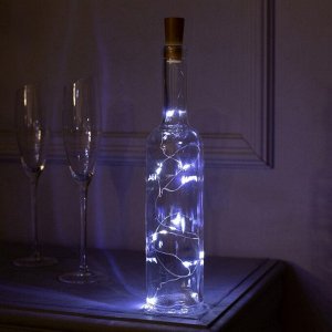 Гирлянда «Нить» 1 м роса с пробкой, IP20, серебристая нить, 10 LED, батарейки LR44x3 (в комплекте), свечение белое