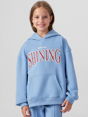 Худи для девочек голубое с надписью "keep on shining"