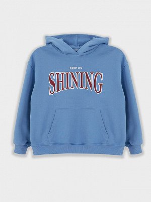 Худи для девочек голубое с надписью "keep on shining"