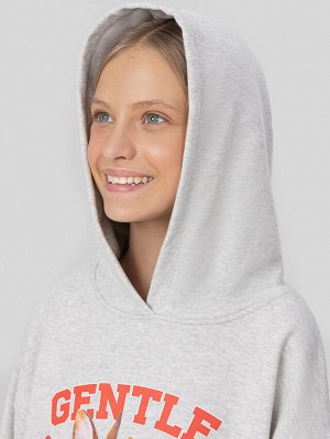 Худи для девочек серое с принтом и надписью "gentle"
