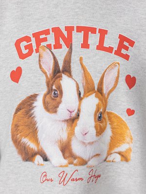 Худи для девочек серое с принтом и надписью "gentle"