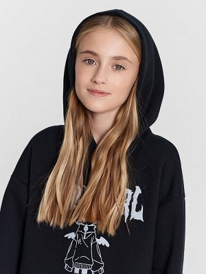 Худи для девочек черное с печатью