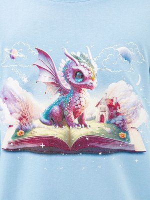 Сорочка ночная для девочек голубая с печатью