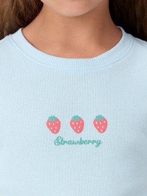 Футболка для девочек голубая с принтом "Strawberry"