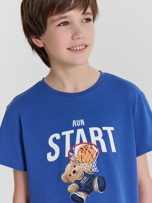 Комплект домашний для мальчиков синий с принтом и надписью "run start"
