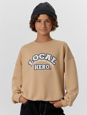 Свитшот для мальчиков бежевый с надписью Local Hero