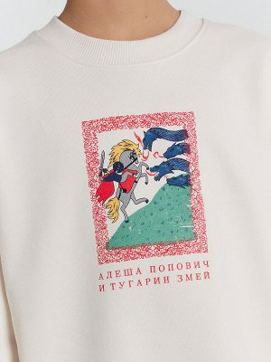 Свитшот для мальчиков бело-бежевый с печатью