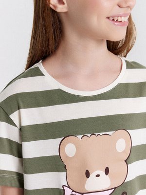 Комплект домашний для девочек в полоску с принтом "cute bear"
