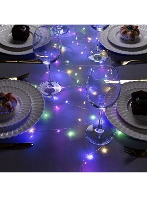 Гирлянда «Мишура» 5 м роса, IP20, серебристая нить, 100 LED, свечение мульти, USB