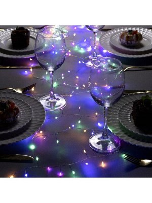 Гирлянда «Мишура» 5 м роса, IP20, серебристая нить, 200 LED, свечение мульти, 12 В