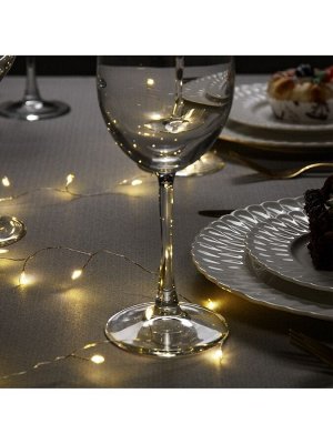 Гирлянда «Мишура» 1 м роса, IP20, серебристая нить, 20 LED, батарейки CR2032x2 (в комплекте), свечение тёплое белое